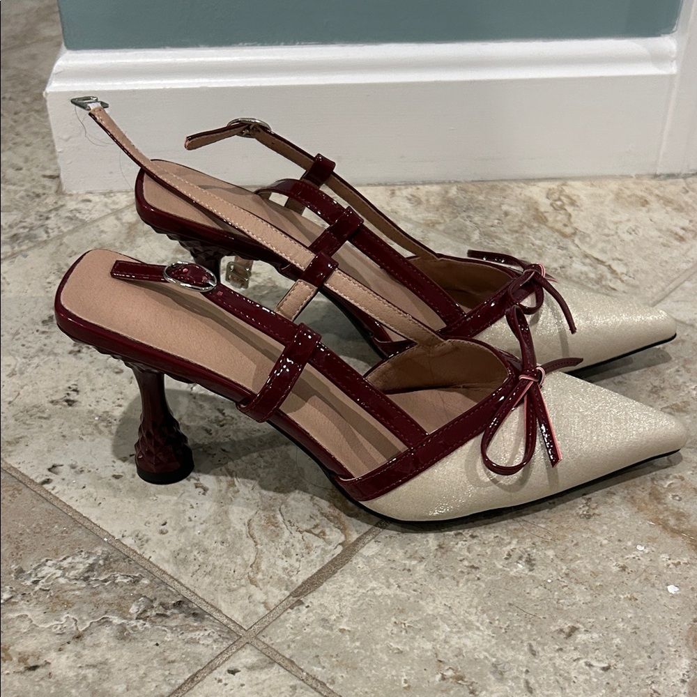 Elegant Red and Cream Women's Heels